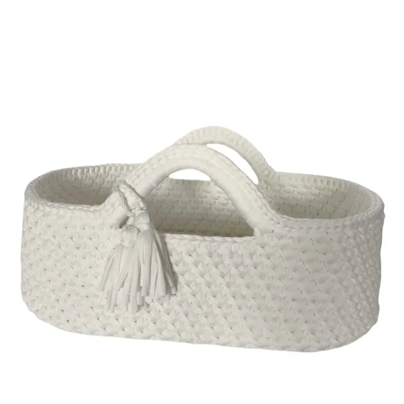 Hand Crocheted Single Layer Moses Cradle Cotton Rope Woven Crib Cloth Strips Woven Newborn Cradle