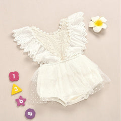 Sleeveless lace baby creeper