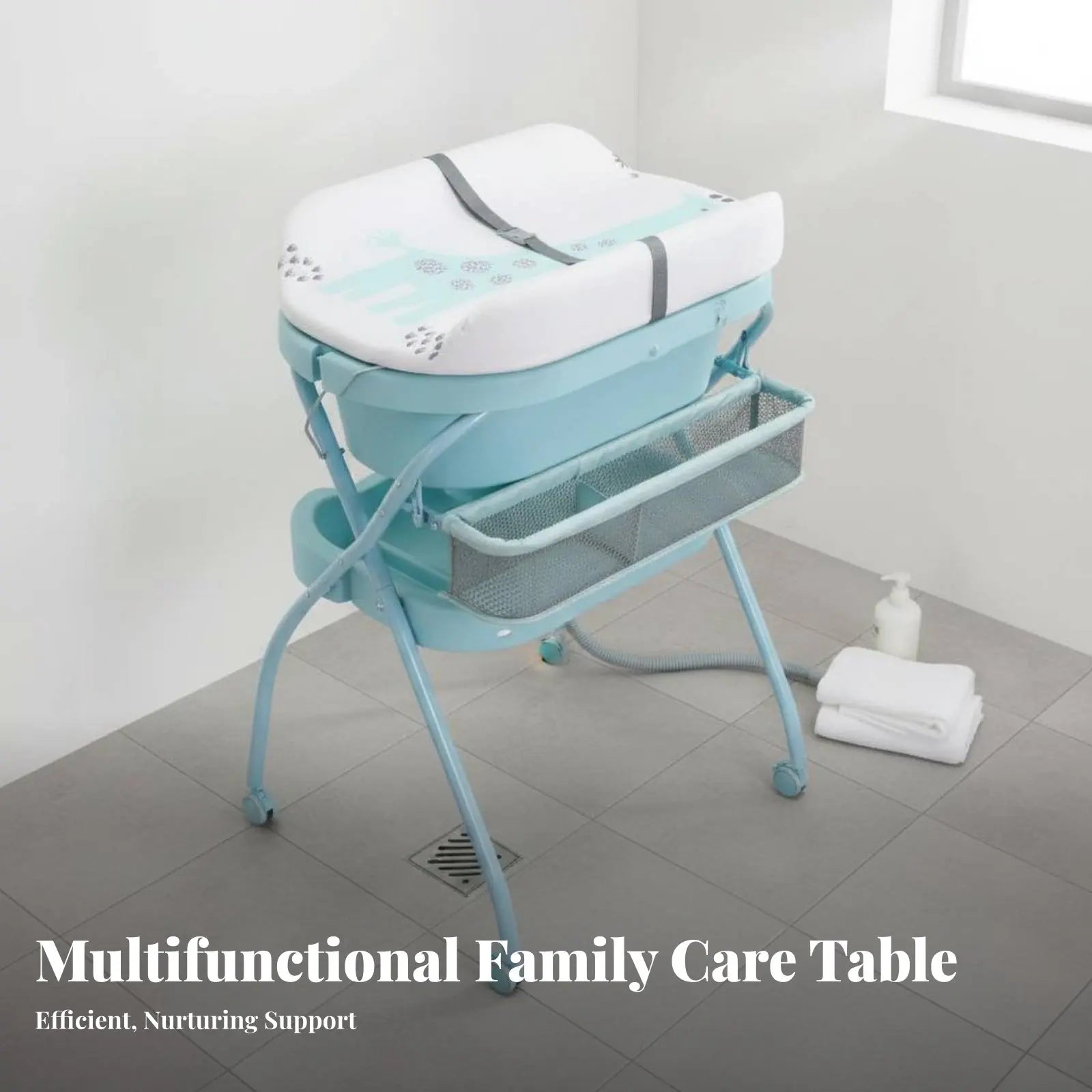 Changing Table with Bathtub Multi-Functional Foldable Baby Changing Table Folding Diaper Station Space-Saving for Home, Bathroom