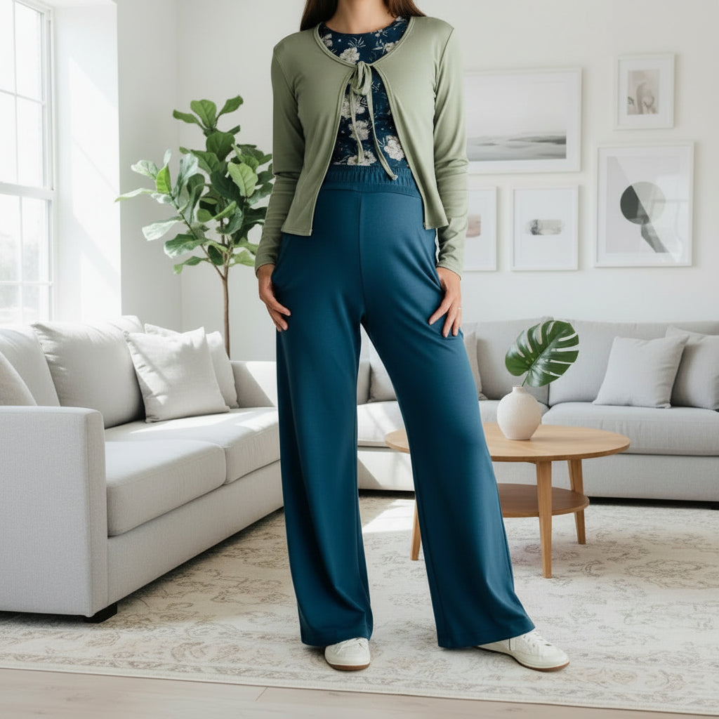 Ladies Bamboo Wide Leg Pants | Sage