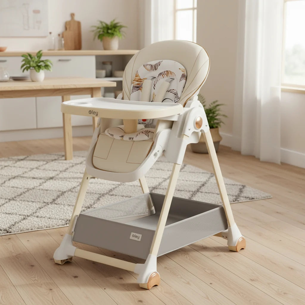 Luxury Baby High Chair Assembly Free Removable Seat And Tray Adjustable Height
