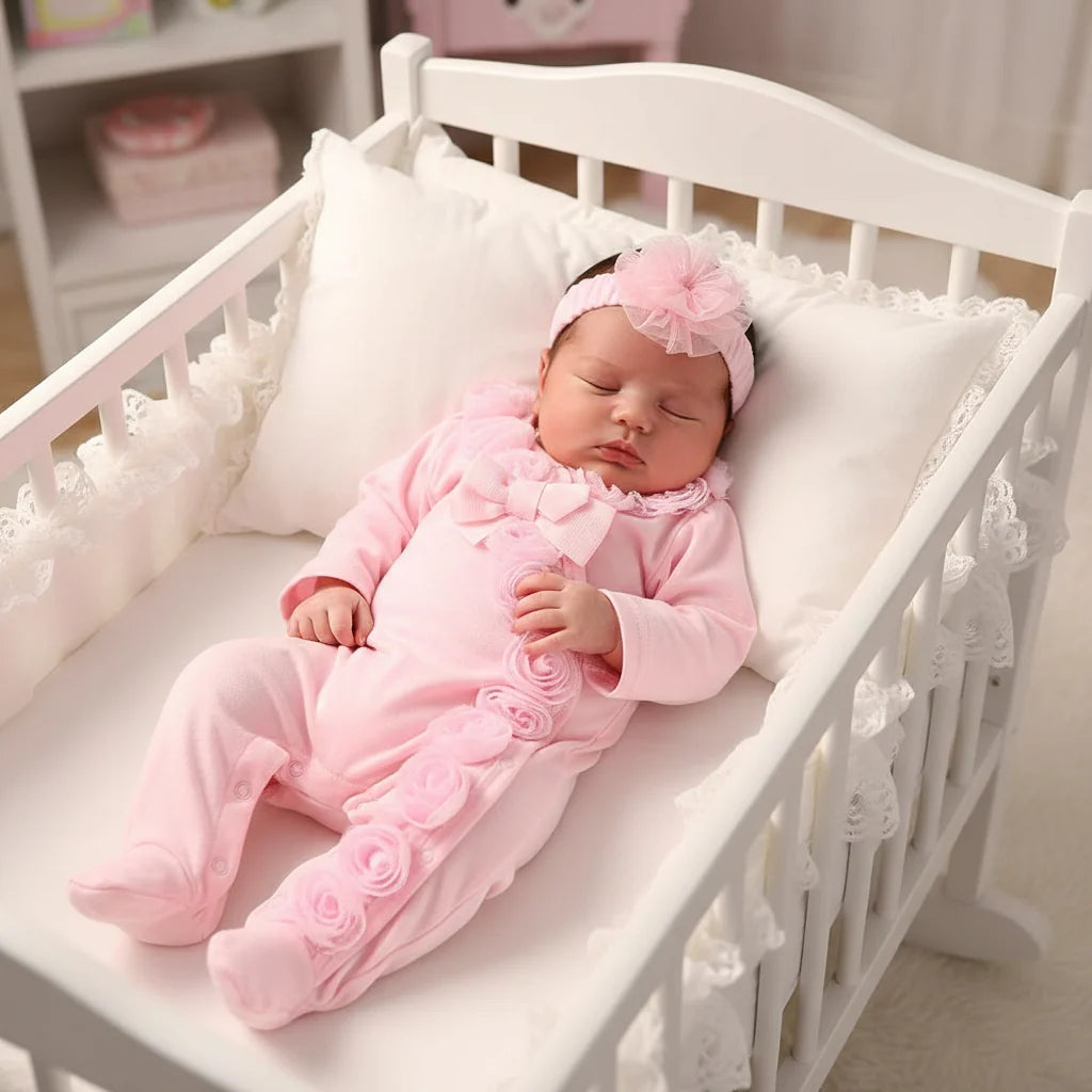 Lace Romper Set For Newborn Girls Cotton Headband Signature