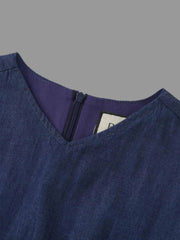 High Waist Drawstring Maternity Dress-Dark Denim
