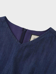 High Waist Drawstring Maternity Dress-Dark Denim
