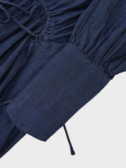 High Waist Drawstring Maternity Dress-Dark Denim