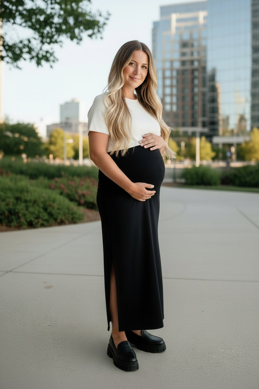 Ladies Side-Slit Bamboo Maxi Skirt | Black