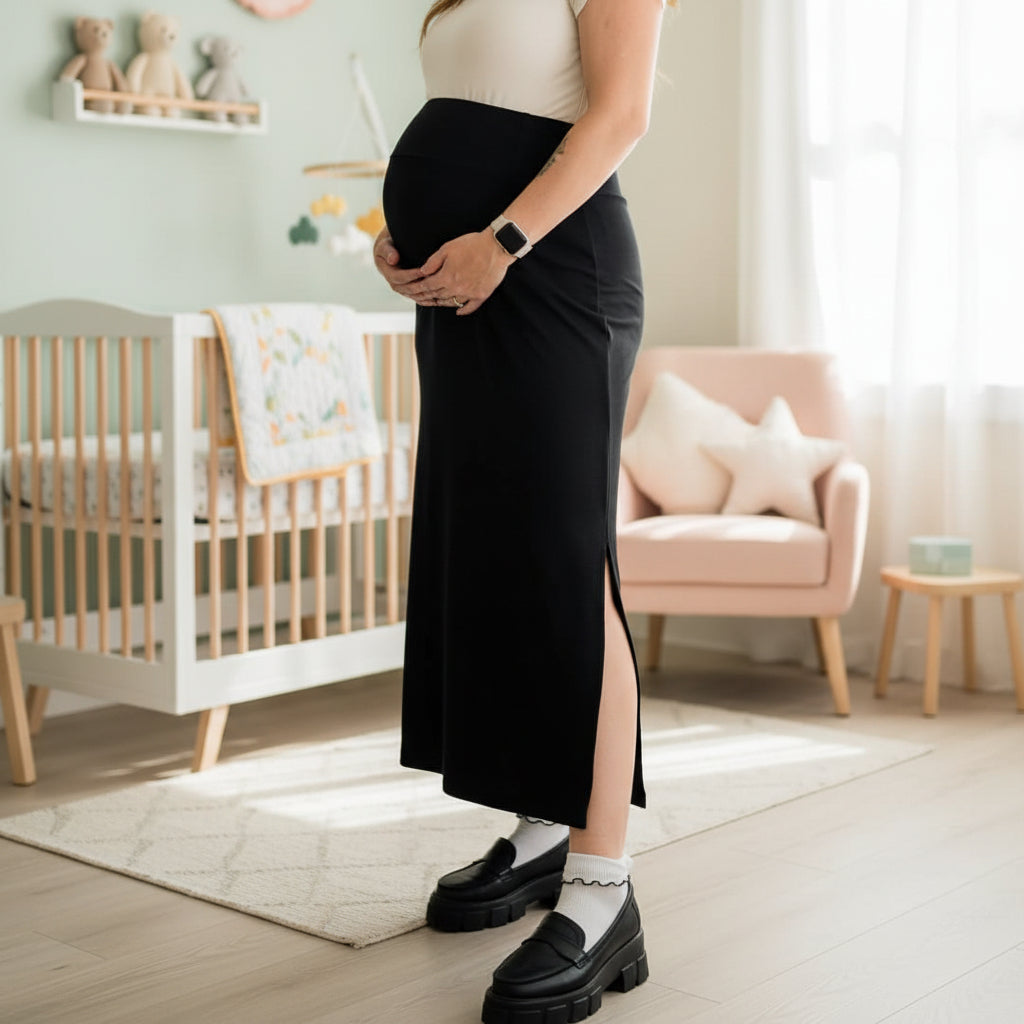 Ladies Side-Slit Bamboo Maxi Skirt | Black