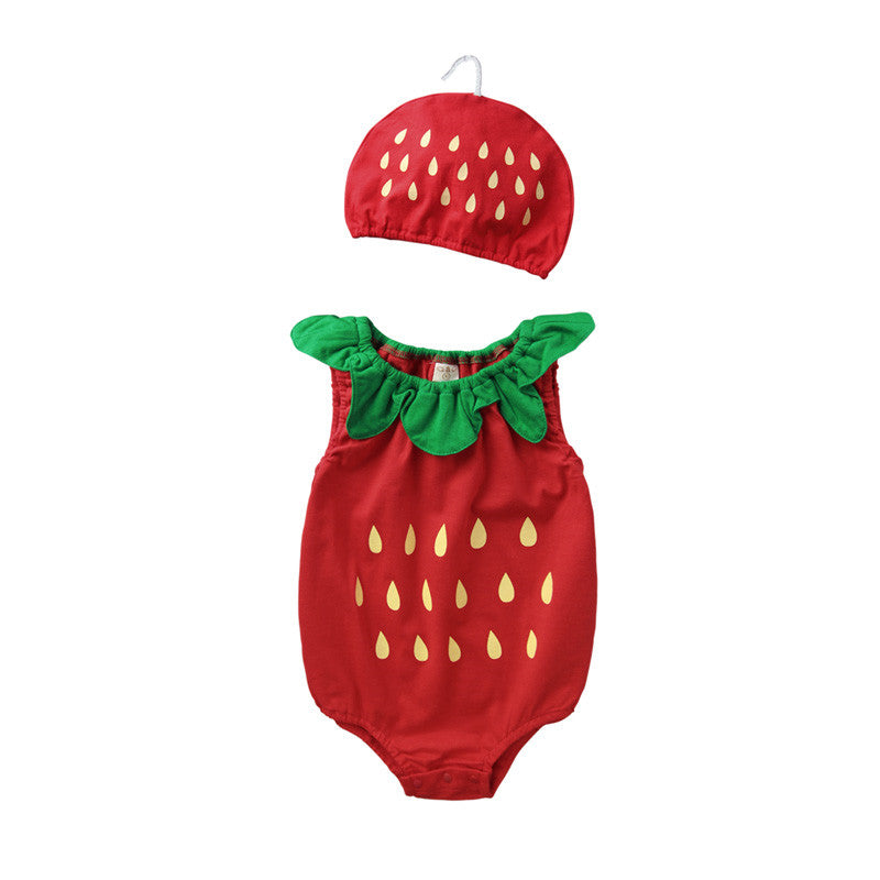 Color: Red, Size: 90cm - Baby bag fart clothes fruit romper