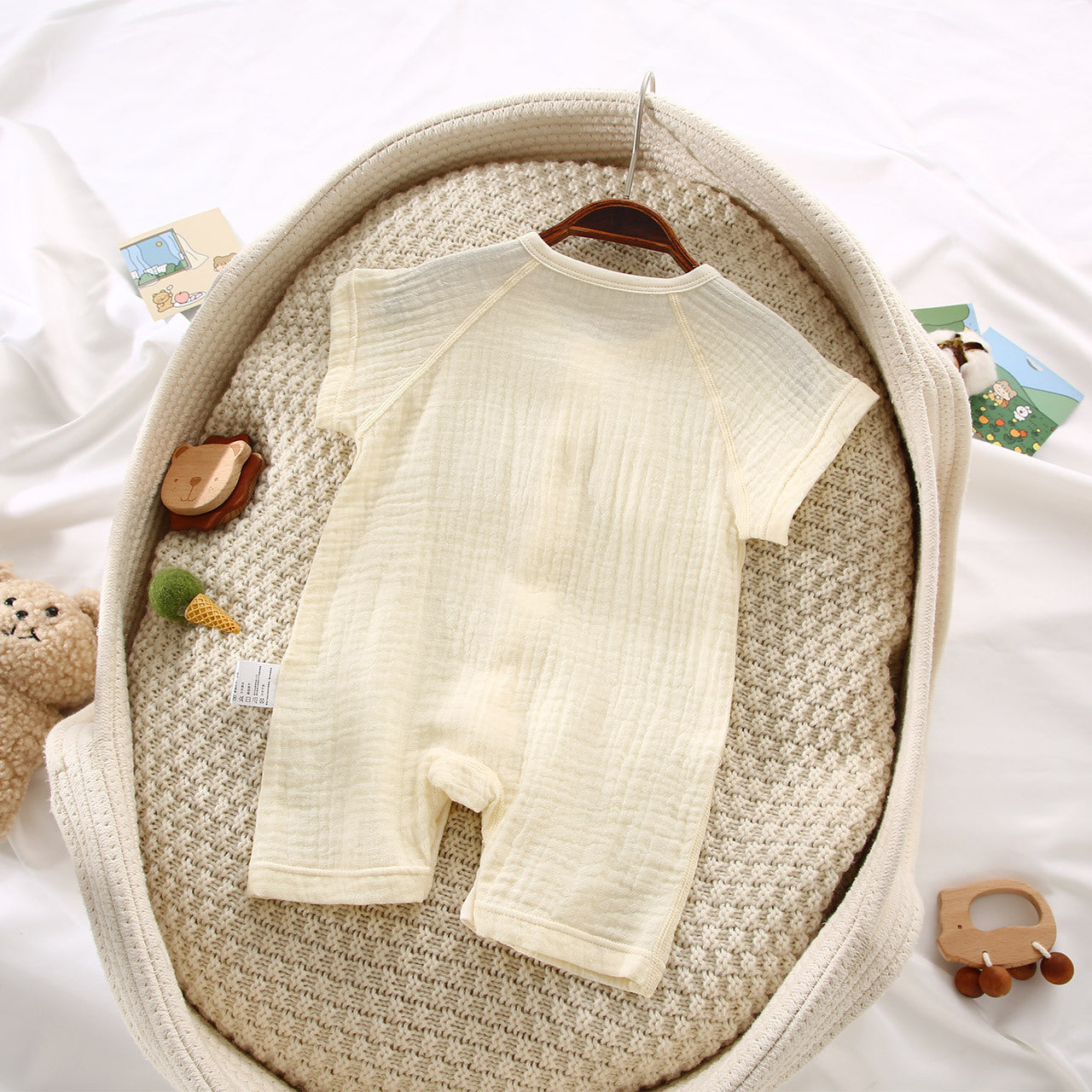 Newborn Gauze Cotton Short-sleeved Shorts Romper Single-breasted