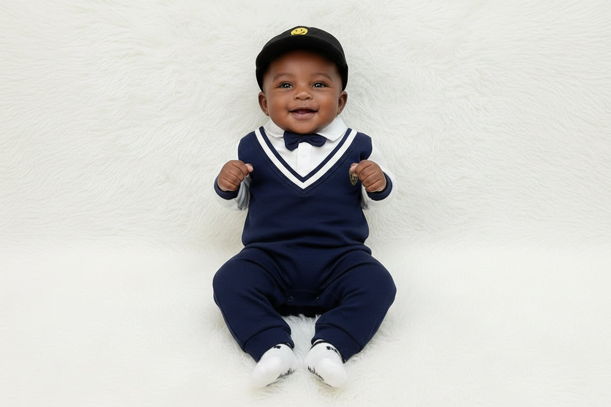 College Style Gentleman Baby Jumpsuit