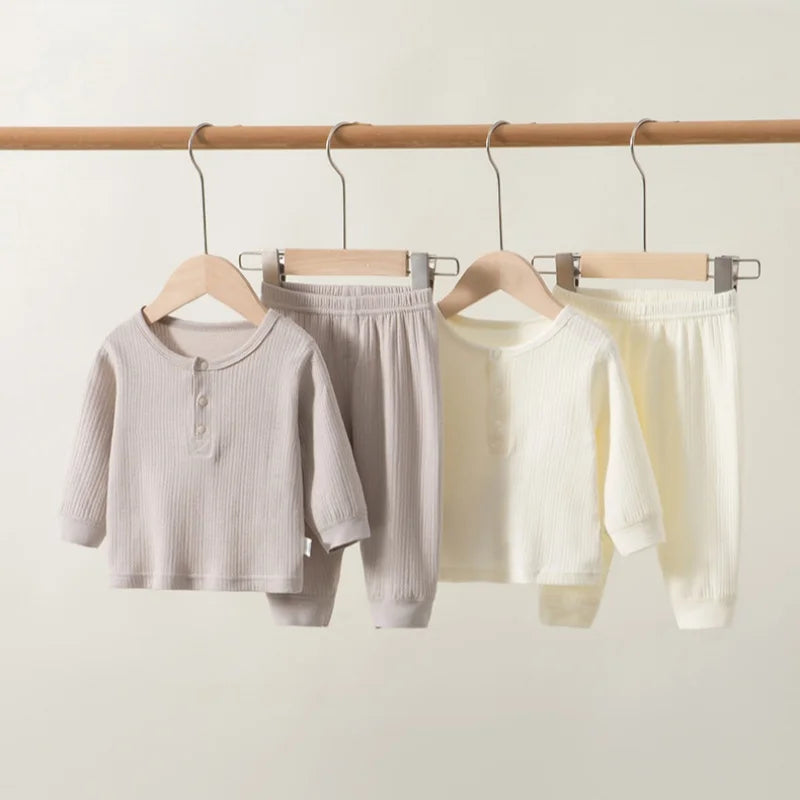 Spring 0-3Y Baby Girls Boys Cotton Pajamas Sets Ribbed Long Sleeve Sleepwear 2pcs Outfits Newborn Nightwear Soft Loungewear