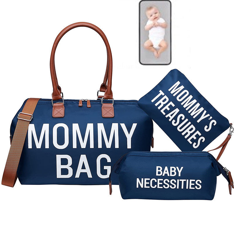 Color: Navy Blue Ribbon Urine Pad - 3-piece Portable Bag Set For Moms On Trips