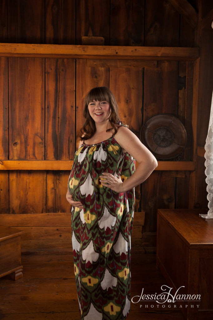 Green Aztec Maternity Maxi Pillowcase Dress Summer Dress