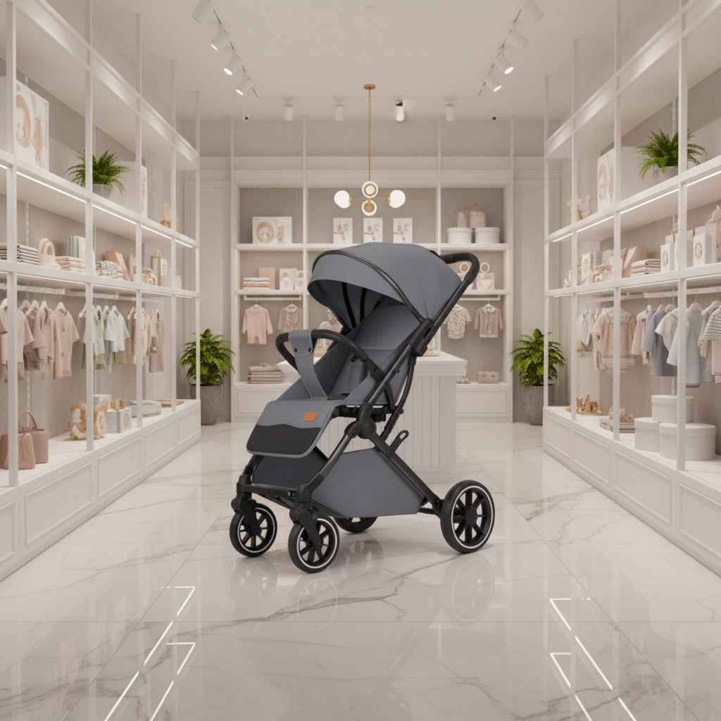 Lightweight Four-Wheel Stroller With Sit Or Lie Flat