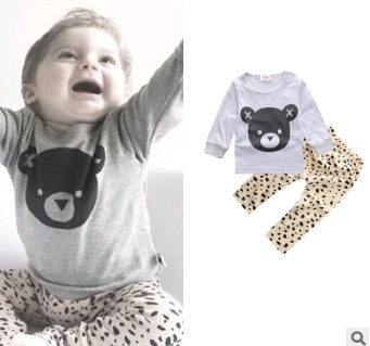 European and American baby clothes spring and autumn long-sleeved T-shirt letter print stripe set