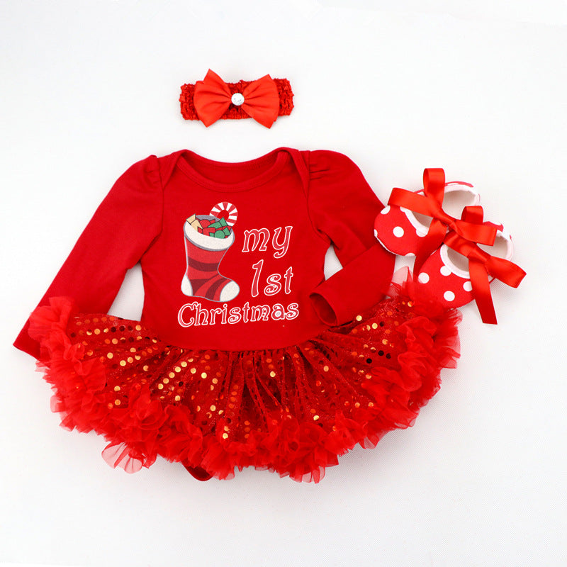 Newborn Baby Christmas Long Sleeve Romper Dress