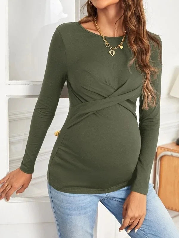 Maternity Long Sleeve T-Shirts Soft Breathable Pregnancy Shirts for Women Comtable  Tops  Spring&Fall Solid Color