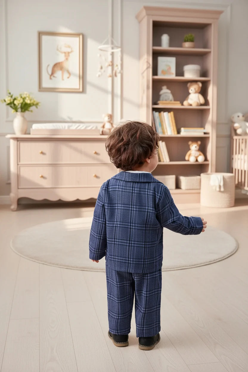 Boutique Premium Cotton Baby Boy Suit Set Checkered Pants