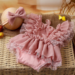 Newborn Bow Hair Band Chiffon Polka Dots Baby Romper Two-piece Set