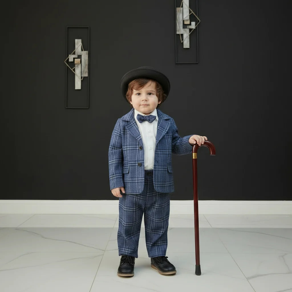Boutique Premium Cotton Baby Boy Suit Set Checkered Pants