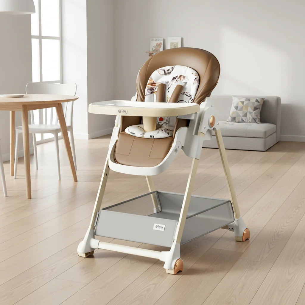 Luxury Baby High Chair Assembly Free Removable Seat And Tray Adjustable Height