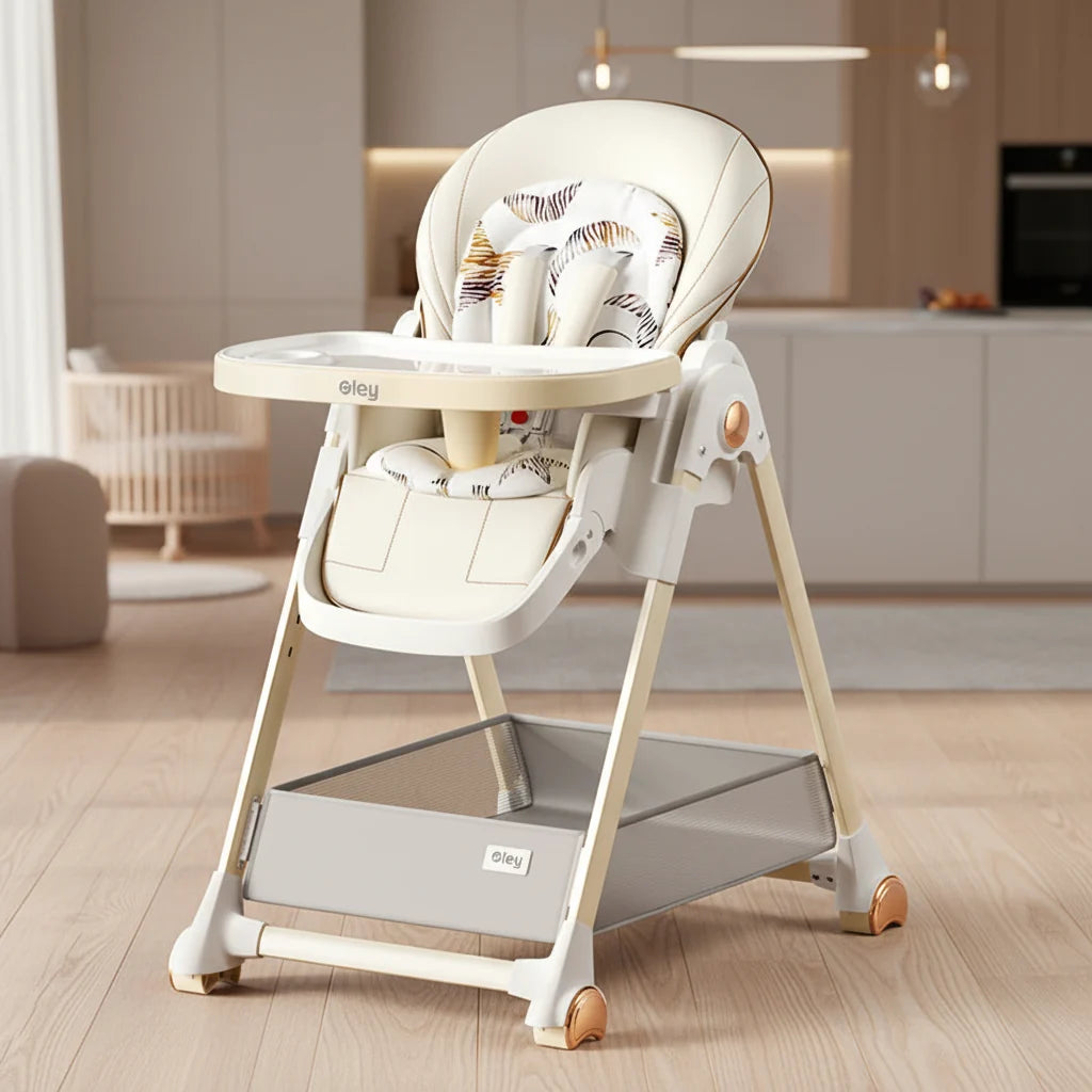 Luxury Baby High Chair Assembly Free Removable Seat And Tray Adjustable Height