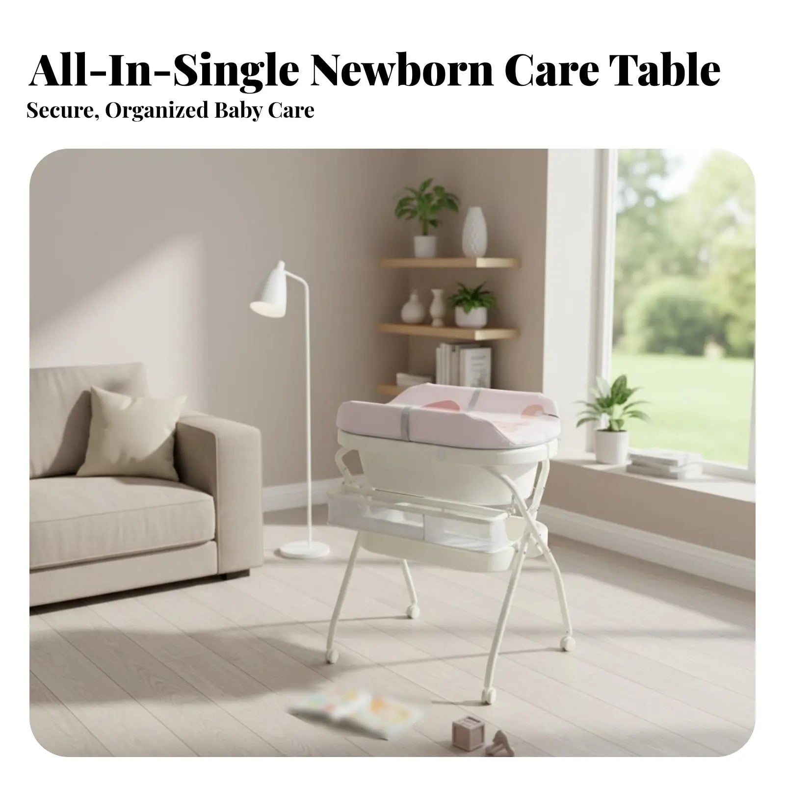 Changing Table with Bathtub Multi-Functional Foldable Baby Changing Table Folding Diaper Station Space-Saving for Home, Bathroom