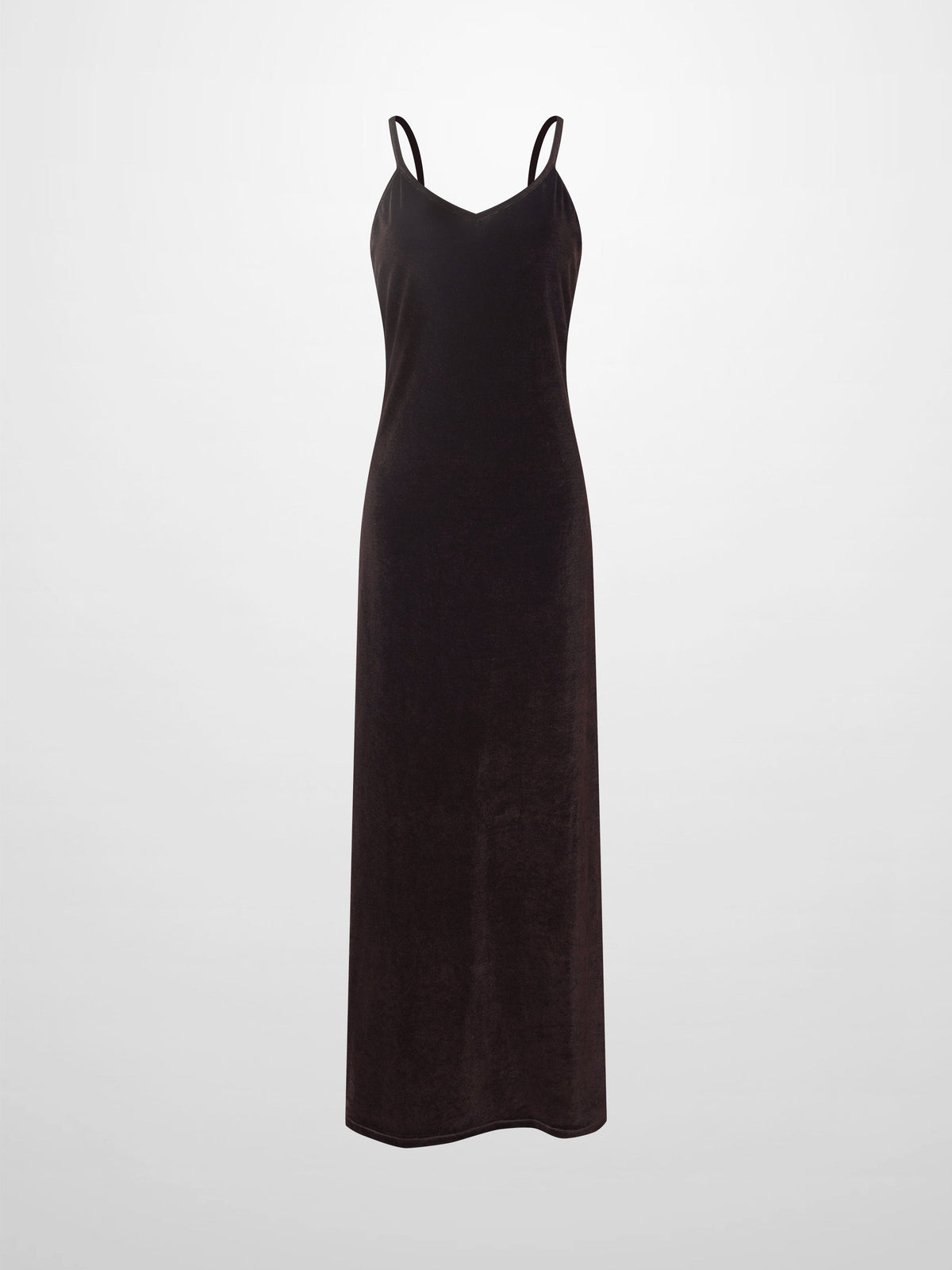 V-Neck Velour Slip Dress-Brown