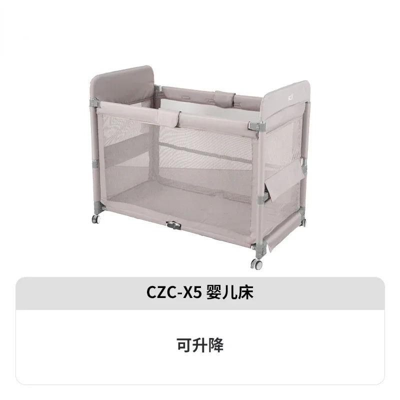 Smart baby crib folding and splicing large bed, multifunctional newborn baby crib, portable, movable, and adjustable