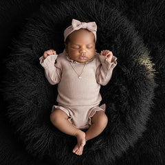 New Infant Autumn Sunken Stripe Romper Hair Band Set Baby Girl One-piece Tights