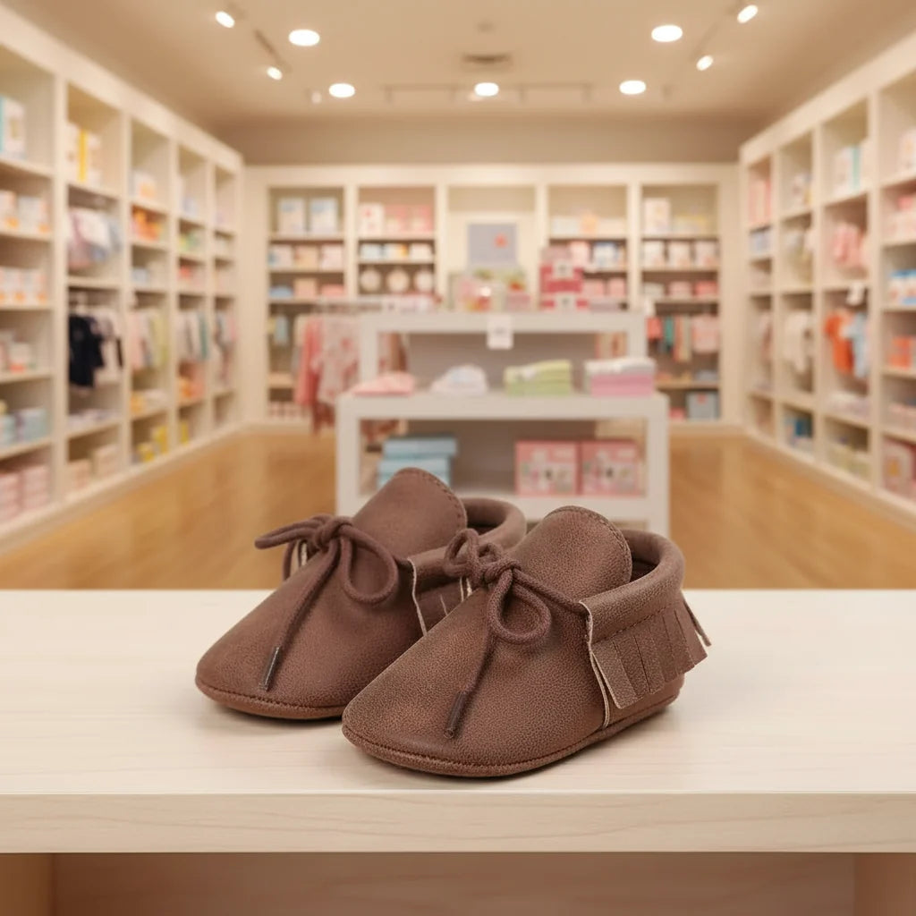 Newborn Baby Shoes First Walkers Leather Moccasin Sneakers Soft Rubber Sole
