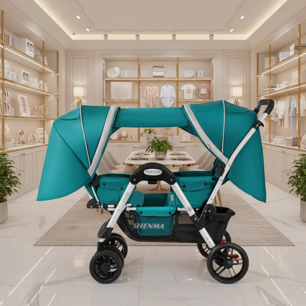 Carbon Fiber Twin Reclining Facing Seats Folding Stroller Elite Shock Absorption