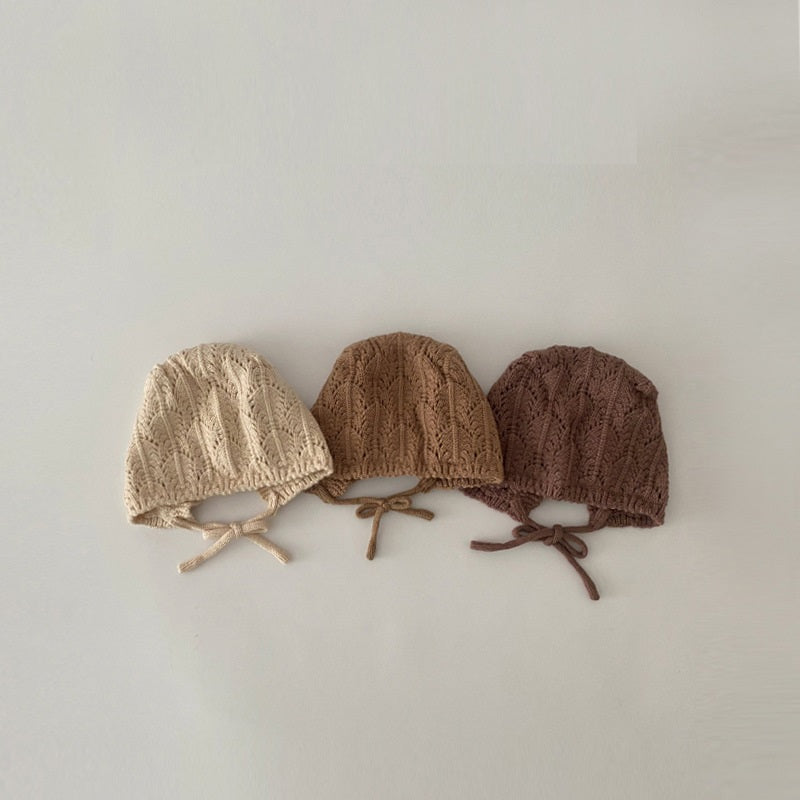 Thin Breathable Lace Up Ear Protection Newborn Baby Knitted Hat