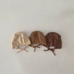 Thin Breathable Lace Up Ear Protection Newborn Baby Knitted Hat