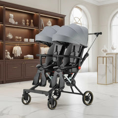 Twin Stroller Foldable Portable Four Wheel Infant Carriage