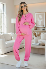 Vera Raw Edge Half Buttons Pullover and Jogger Pants Set