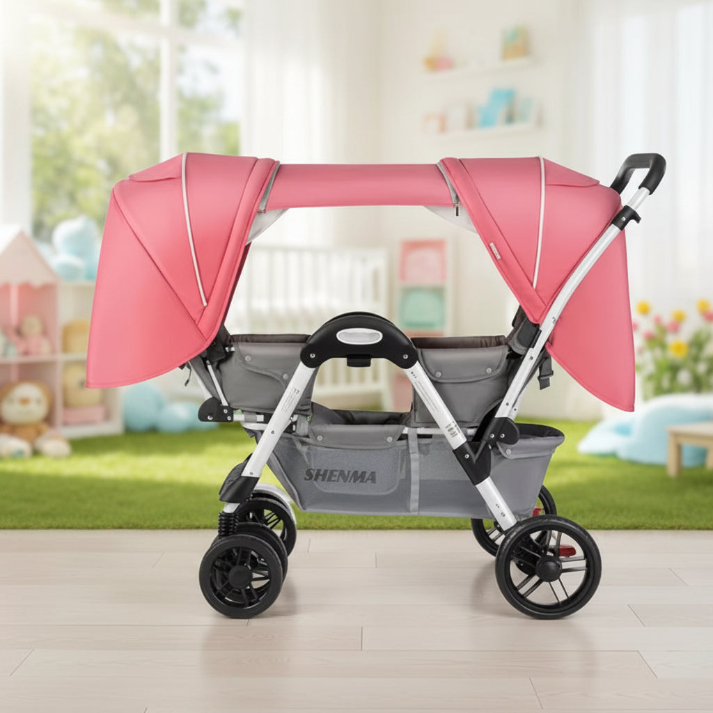 Carbon Fiber Twin Reclining Facing Seats Folding Stroller Elite Shock Absorption