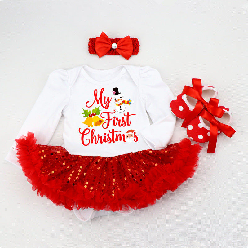Newborn Baby Christmas Long Sleeve Romper Dress