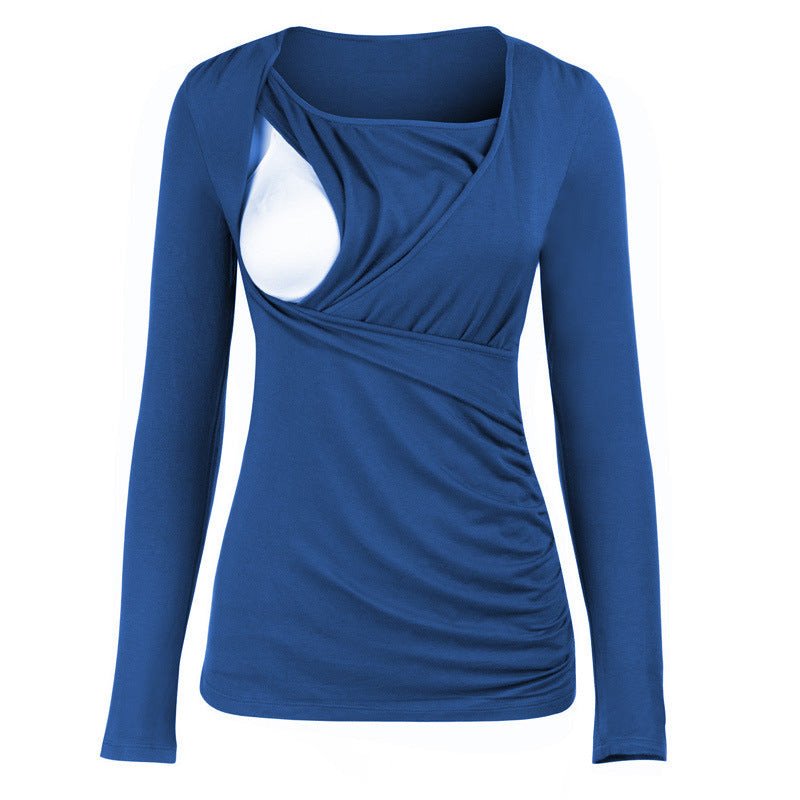 Round Neck Long Sleeves Slim-fitting Maternity Dress