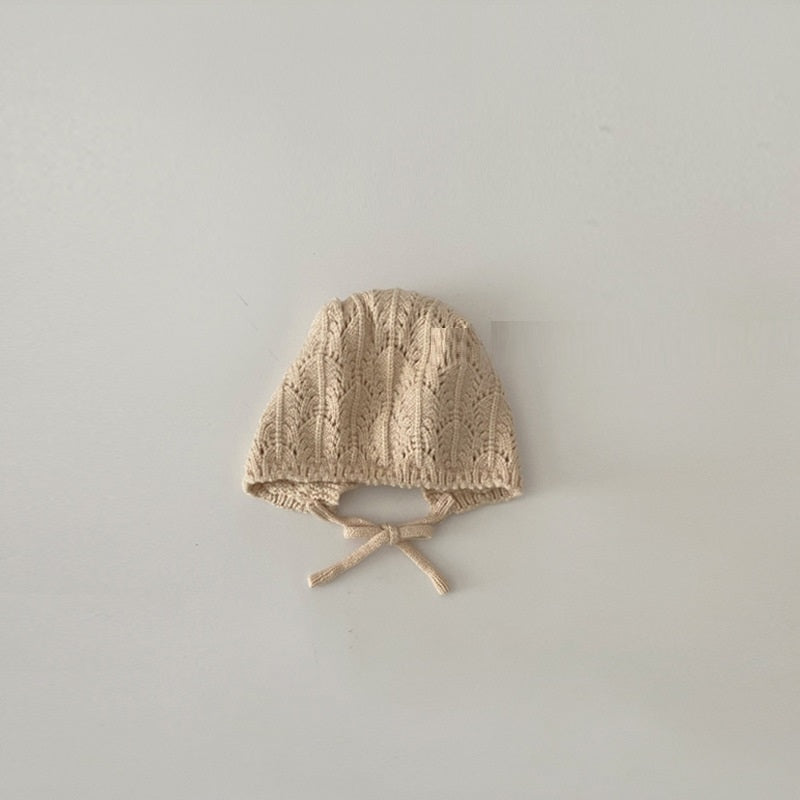 Thin Breathable Lace Up Ear Protection Newborn Baby Knitted Hat