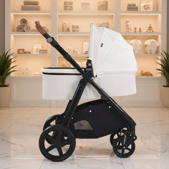 White Travel System Stroller - 2-in-1 Bassinet, Reversible Seat, Easy Fold