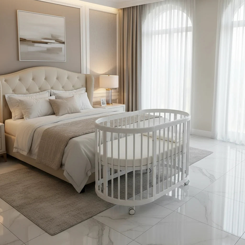 Oval Pine Baby Crib European White Finish Luxury Collection Limited Edition