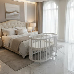Oval Pine Baby Crib European White Finish Luxury Collection Limited Edition