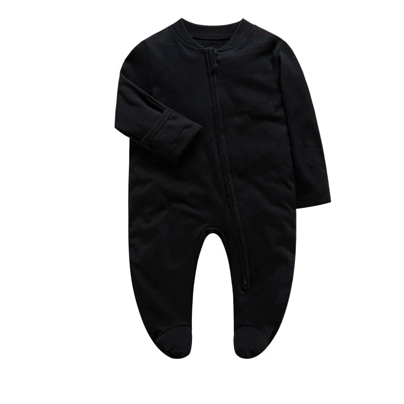 Newborn Footed Pajamas Zipper Girl and Boy Romper Long Sleeve Jumpsuit Cotton Solid White Fashion 0-12 Months Baby Clothes