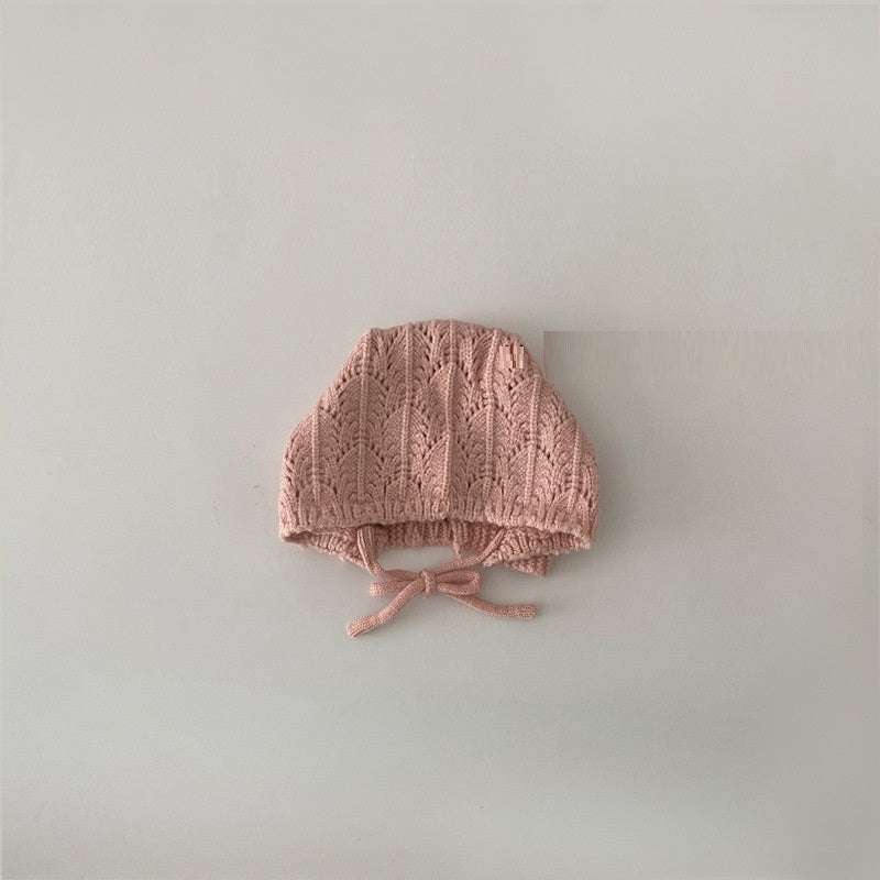Thin Breathable Lace Up Ear Protection Newborn Baby Knitted Hat