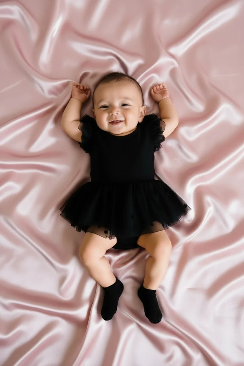 Luxe Cotton Baby Girl Dress Polka Dot With Flutter Sleeves Limited Edition