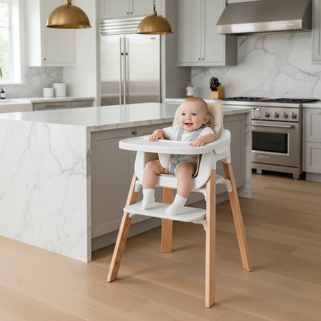 Solid Wood Adjustable Baby Dining Chair For Infants