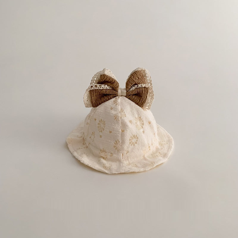Windproof Bow Fisherman Hat Newborn Small-month Keep Baby Warm Bucket Hat