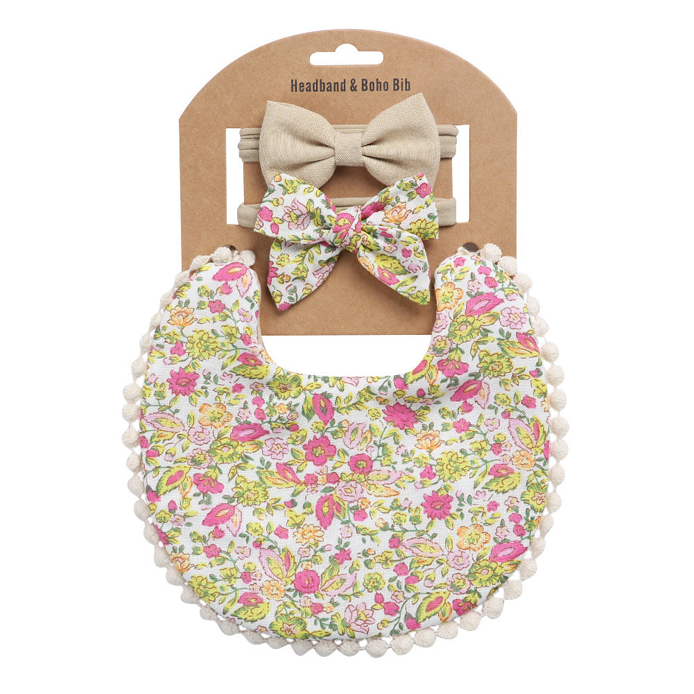 Newborn Baby Cute Floral Cotton Saliva Towel Headband Suit