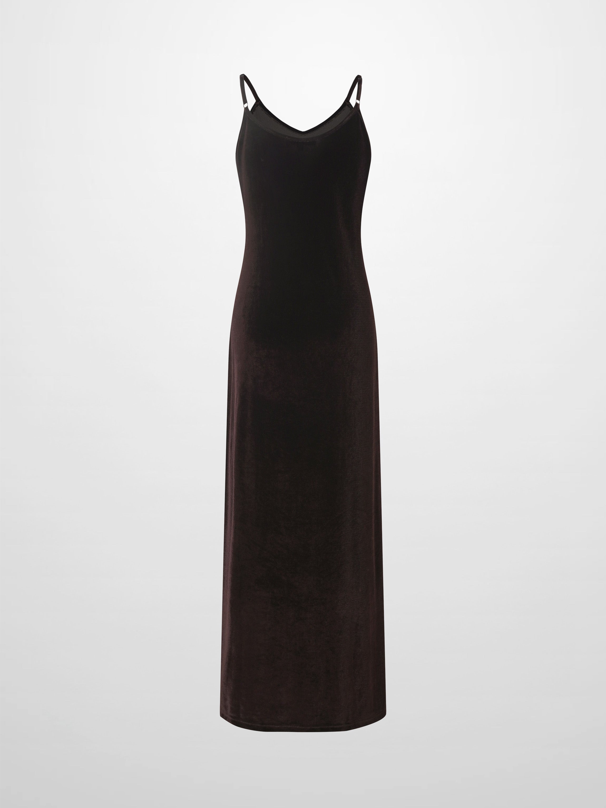 V-Neck Velour Slip Dress-Brown